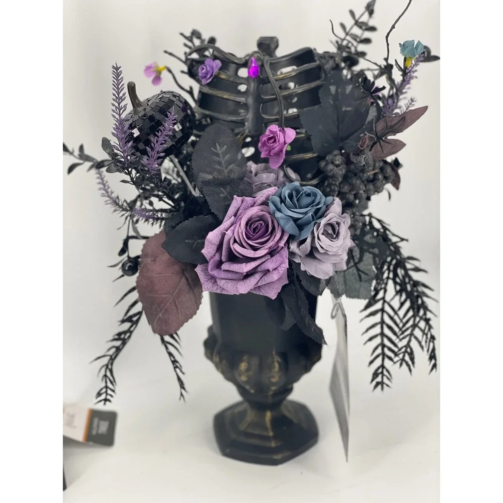 Lot of 32 Gothic Halloween Floral/Wreath/Pumpkins Black Purple Gold Decor